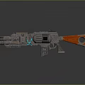Futuristic Sci Fi Weapon Design With Double Barrel Orange Accents And Blue LED Lights