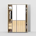 Modern Wooden Wardrobe With Sliding Mirror Door Hanging Clothes And Drawers