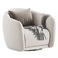 Comfortable Beige Single Sofa with Plush Fabric Geometric Pattern Pillow and Gray Throw Blanket