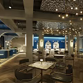 Modern Bar Interior Design With Chandelier Lighting Marble Tables And Metal Chairs