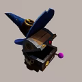 Cartoon Magical Box With Blue Wizard Hat Mechanical Gears And Purple Orb