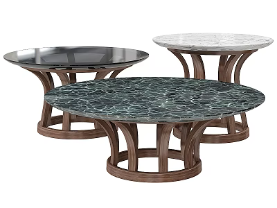 Round Dining Tables With Marble Tops And Wooden Crossed Bases Design 3d model