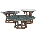 Round Dining Tables With Marble Tops And Wooden Crossed Bases Design