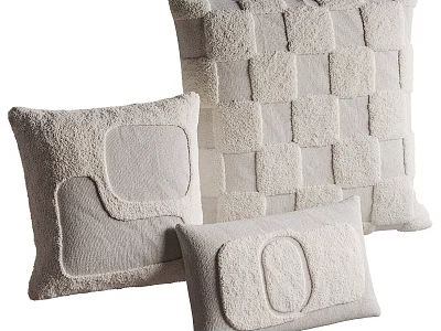 Soft Plush Beige Decorative Pillows with Patchwork Design for Sofa Decor 3d model