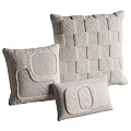 Soft Plush Beige Decorative Pillows with Patchwork Design for Sofa Decor 3d model