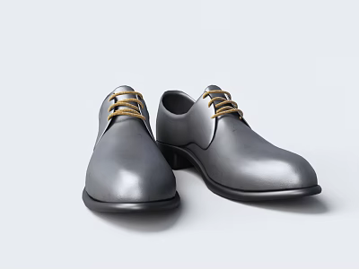 Sleek Men's Silver Gray Leather Dress Shoes With Gold Laces 3d model