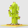 Green Cactus Shaped Building Blocks With Branches Pink Details Yellow Base And Small Decorative Elements