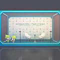 Public Office Space With Blue Frame White Chairs Small Round Table And Cartoon Characters
