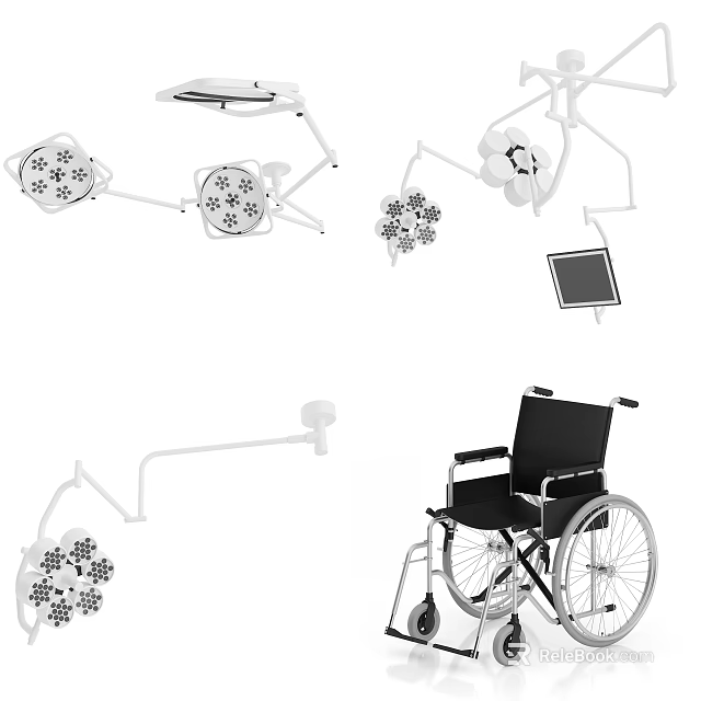 Key Medical Equipment Featuring Surgical Lights Wheelchair And Medical Monitor 3d model 