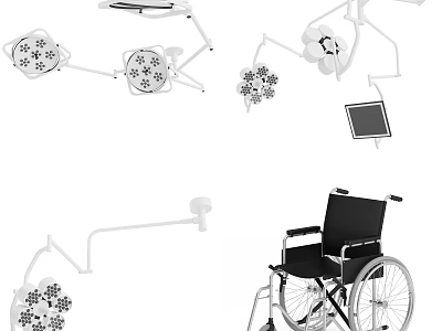 Key Medical Equipment Featuring Surgical Lights Wheelchair And Medical Monitor 3d model