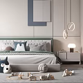 Modern Kids Room Interior Design With Blue White Bed Desk Bookshelf Toys And Carpet