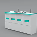 Modern Reception Desk White With Turquoise Accents And Black Monitor Stands Storage Drawers