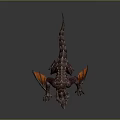 Mythical 3D Dragon Model With Scaled Body Sharp Horns Pointed Fangs And Orange Wings