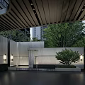 Modern Residential Garden Landscape With High Rise Buildings Green Plants And Entrance Driveway