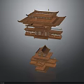 Traditional Chinese Wooden Architecture With Multi Tiered Design And Overhanging Eaves Model