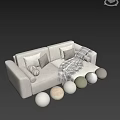 Modern Beige And Green Sofa Combination With Soft Pillows And Knitted Blanket