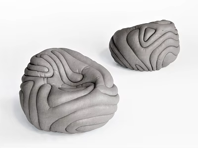 Gray Bean Bag Chairs With Wavy Textured Design For Modern Living Room 3d model