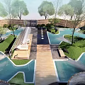 Modern Hot Spring Ecological Artificial Hot Spring Tangchi Glass Corridor Frame Waterscape Waterfront Space Swimming Pool Micro-terrain Leisure Place 3d model