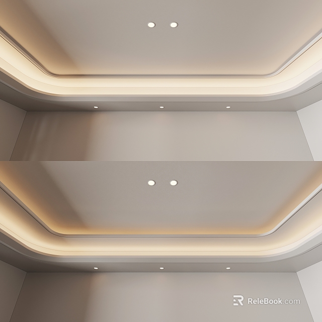 Modern Interior Ceiling Design With Recessed Lighting LED Strip And Sleek Lines 3d model 
