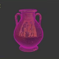 Ancient Terracotta Amphora With Black Figure Decoration And Double Handles