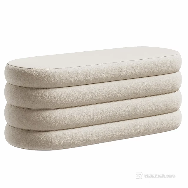 Stacked Beige Fabric Sofa Bench with Simple Design for Living Room Decor 3d model 