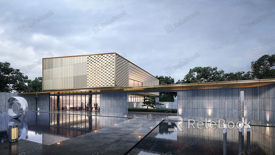 Modern Sales Office Building Demonstration Area Entrance Gate Exhibition Art Gallery Building model