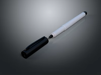Modern White Writing Pen With Black Cap Stylish Design For Daily Use 3d model