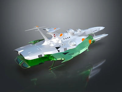 Futuristic Spaceship With Silver And Green Aerodynamic Structure And Detailed Components 3d model