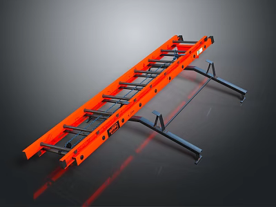 Orange Folding Ladder With Black Support Legs And Metal Rungs 3d model