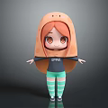 Game Movie Character Chibi Style With Orange Hair Bread Shaped Hat And Green Striped Socks