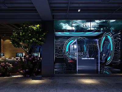 Modern Internet Cafe Interior Design Featuring Tech Inspired Gaming Screens Comfortable Seats And Neon Lighting 3d model