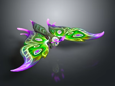 Colorful Fantasy Butterfly With Green Purple Wings And Peacock Like Eye Spots 3d model