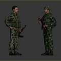 Game and Movie Military Characters in Camouflage Uniforms with Gear and Firearms Talking