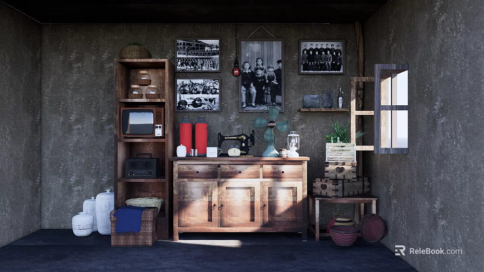 Stylish Entryway Interior Featuring Wooden Entryway Cabinet And Side Cabinet Decor Items And Greenery 3d model 