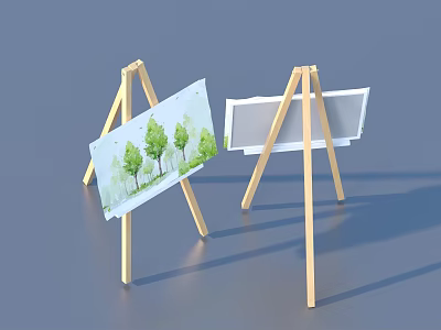 Wooden Art Easels With Trees Painting And Empty Display For Home Decor 3d model