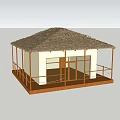 Simple Wooden House With Thatched Roof And Wooden Railings On Platform