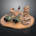 Textured Sandy Surface With Green Hollow Devices And Red White Accent