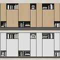 Modern Wooden And White Bookcase Design With Cabinet Doors Open Compartments And Decorative Items