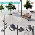 Outdoor Tile Floor Design With Street Lighting Bench Tree Grate And Trees