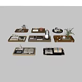Stylish Decorative Trays With Household Items Including Tea Sets Books And Plants