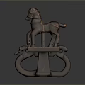 Rustic Iron Horse Sculpture With Decorative Ring Base And Vintage Design