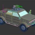 Gray Armored Military Vehicle With Roof Turret And Heavy Duty Wheels