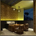 Modern Industrial Bar Interior With Large LED Screen Brick Wall Wine Rack And Round Tables