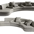 Modern Gray Curved Sectional Sofa with Upholstered Design and Decorative Pillows 3d model