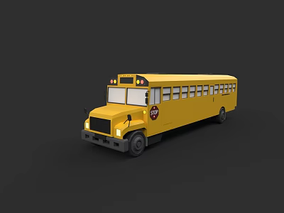 Yellow School Bus Exterior Design With Stop Sign Lights And Windows 3d model