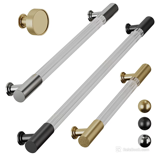 Modern Long Furniture Cabinet Door Handles In Gold Silver Black And Glass 3d model 