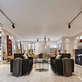 Modern Beauty Salon Interior With Black Sofas Coffee Table Track Lights Mirrors And Wall Decorations