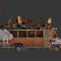 Old Vintage Bus Loaded With Miscellaneous Items On Top And Worn Exterior