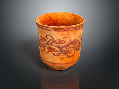 Orange Handcrafted Ceramic Cup With Floral Patterns For Daily Household Use 3d model