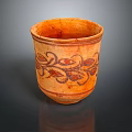 Orange Handcrafted Ceramic Cup With Floral Patterns For Daily Household Use 3d model